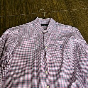 Red and Blue Polo Button Up Long Sleeve Shirt